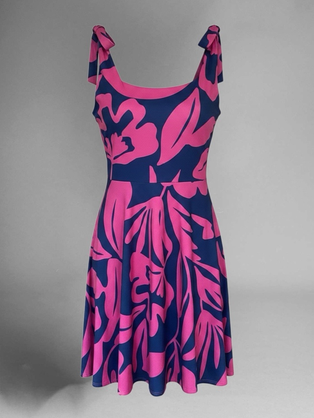 nine britton Navy and Hot Pink Floral Fit-and-Flare Dress